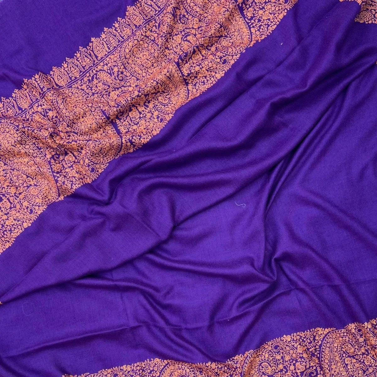 Bright Purple Paisley Design Embroidery Pashmina Image 1