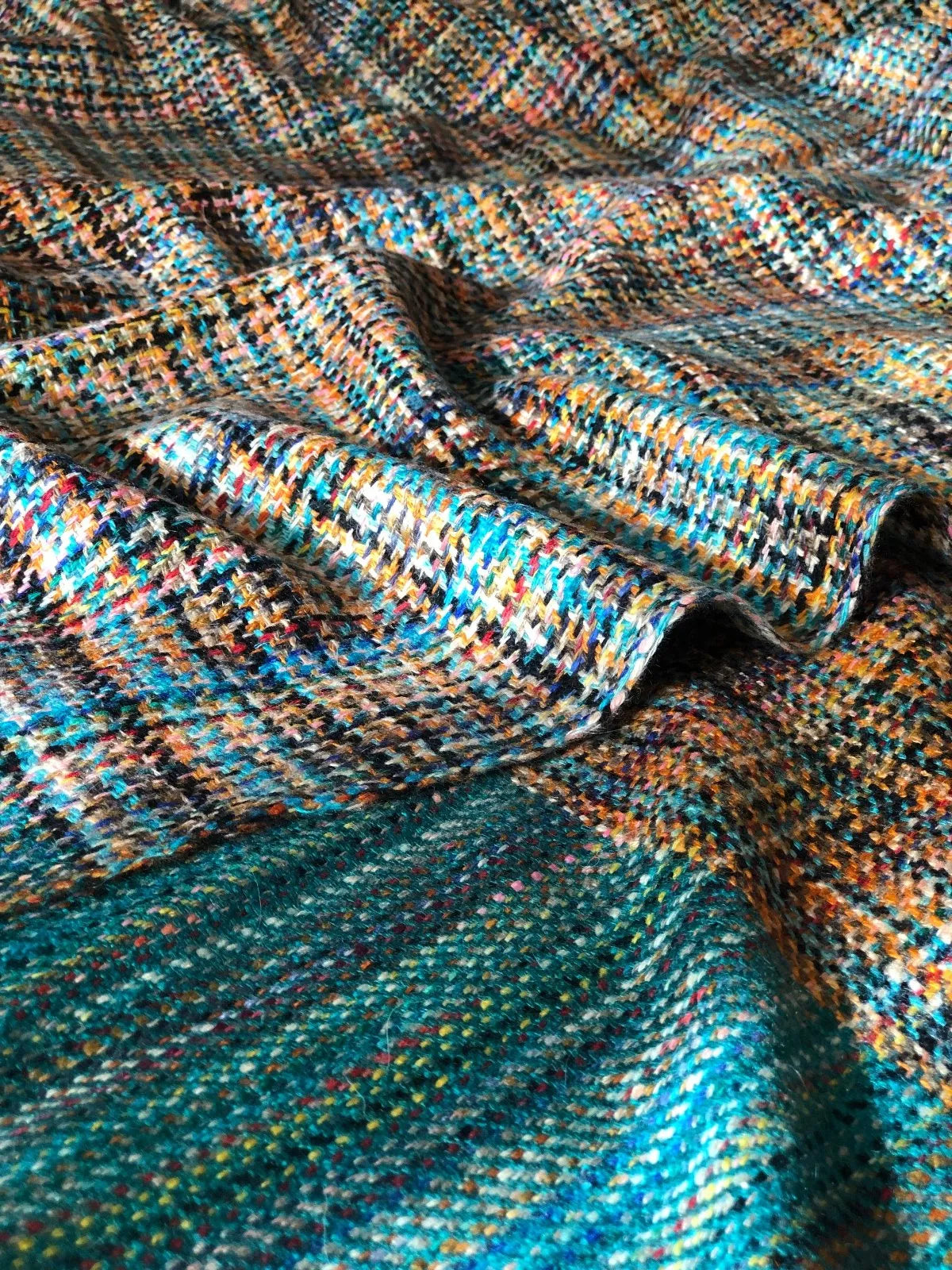 Multi Color IKAT Weave Pashmina Shawl, Turquoise - the Atelier H