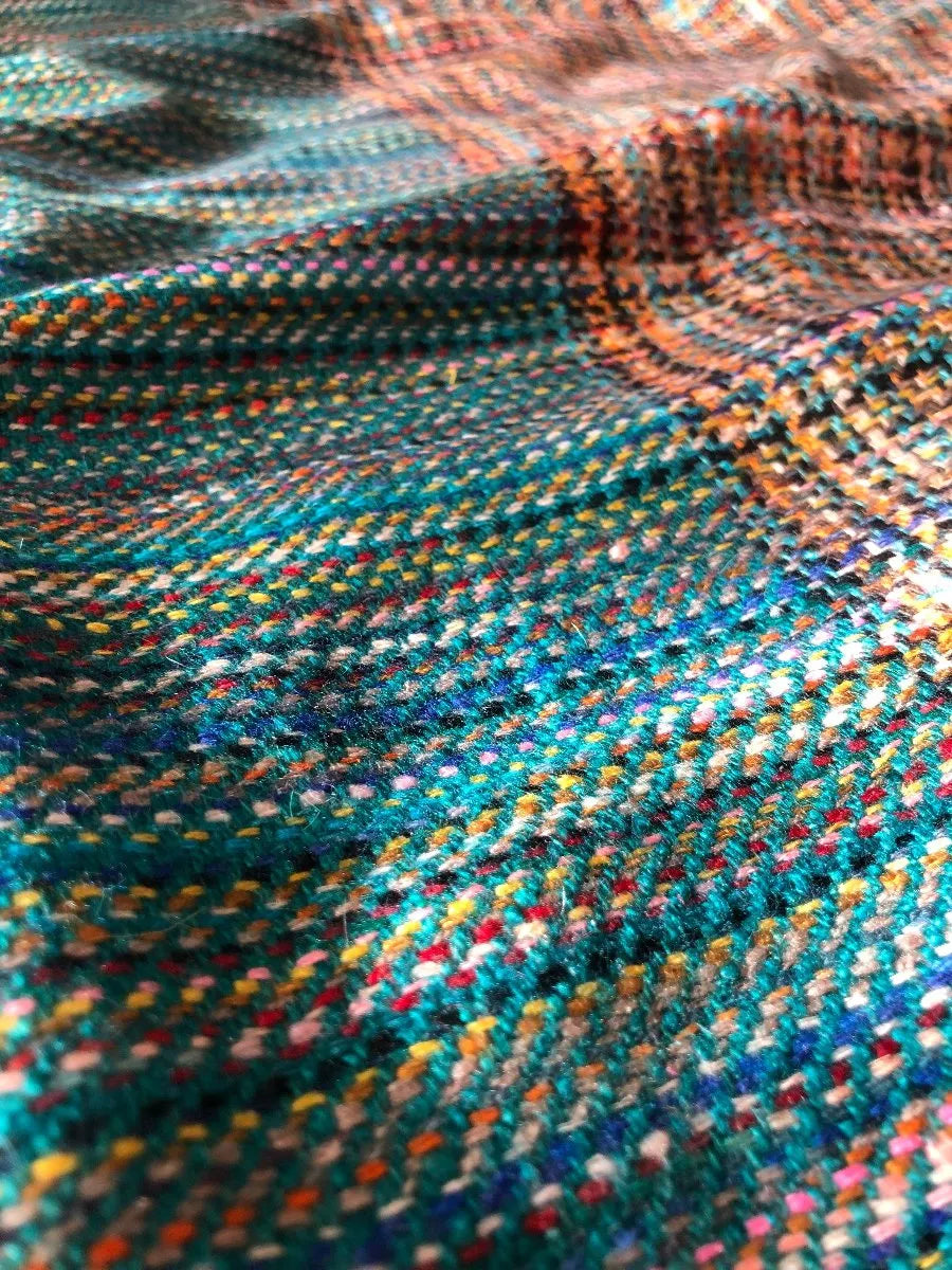 Multi Color IKAT Weave Pashmina Shawl, Turquoise - the Atelier H