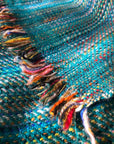 Multi Color IKAT Weave Pashmina Shawl, Turquoise - the Atelier H