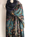 Reversible Kani Shawl For Women | Floral Design | On Sale | Navy