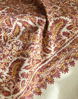 Black Friday Deal, Sozni Jamawar Pashmina Shawl, Paisley Design, White