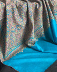 Black Friday Deal, Vintage Sozni Jamawar Pashmina Shawl, Turquoise