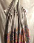 Classic Embroidery Pashmina Shawl For Women, Paisley, Gray