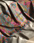 Classic Embroidery Pashmina Shawl For Women, Paisley, Gray