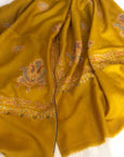 Black Friday Deal, Extra Fine Embroidery Pashmina Shawl, Mustard