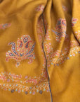 Black Friday Deal, Extra Fine Embroidery Pashmina Shawl, Mustard