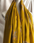 Black Friday Deal, Extra Fine Embroidery Pashmina Shawl, Mustard