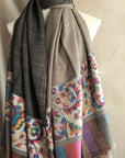 Black Friday Deal, Reversible Kani Pashmina Shawl, Charcoal Gray