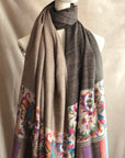 Black Friday Deal, Reversible Kani Pashmina Shawl, Charcoal Gray