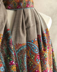 Classic Embroidery Pashmina Shawl For Women, Paisley, Gray