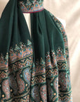 Black Friday Deal, Embroidery Pashmina Shawl For Women, Emerald Green