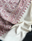 Sozni Jamawar Pashmina Shawl For Women | Antique Design | White