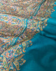 Black Friday Deal, Vintage Sozni Jamawar Pashmina Shawl, Turquoise