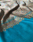 Black Friday Deal, Vintage Sozni Jamawar Pashmina Shawl, Turquoise