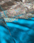 Black Friday Deal, Vintage Sozni Jamawar Pashmina Shawl, Turquoise