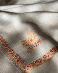 Black Friday Deal, Hashidar Silk Embroidery Pashmina Shawl, White