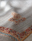 Black Friday Deal, Hashidar Silk Embroidery Pashmina Shawl, White