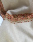 Border Embroidery Pashmina Shawl For Women | White