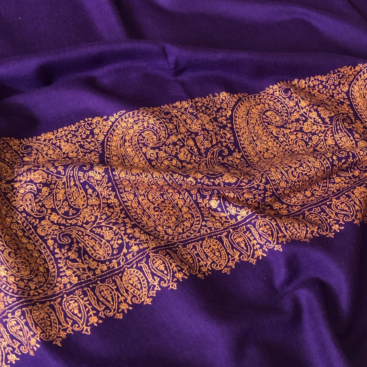 Bright Purple Paisley Pashmina Shawl with Intricate Embroidery Designs