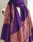 Classic Hand Embroidery Pashmina Shawl | For Women | Paisley, Bright Purple