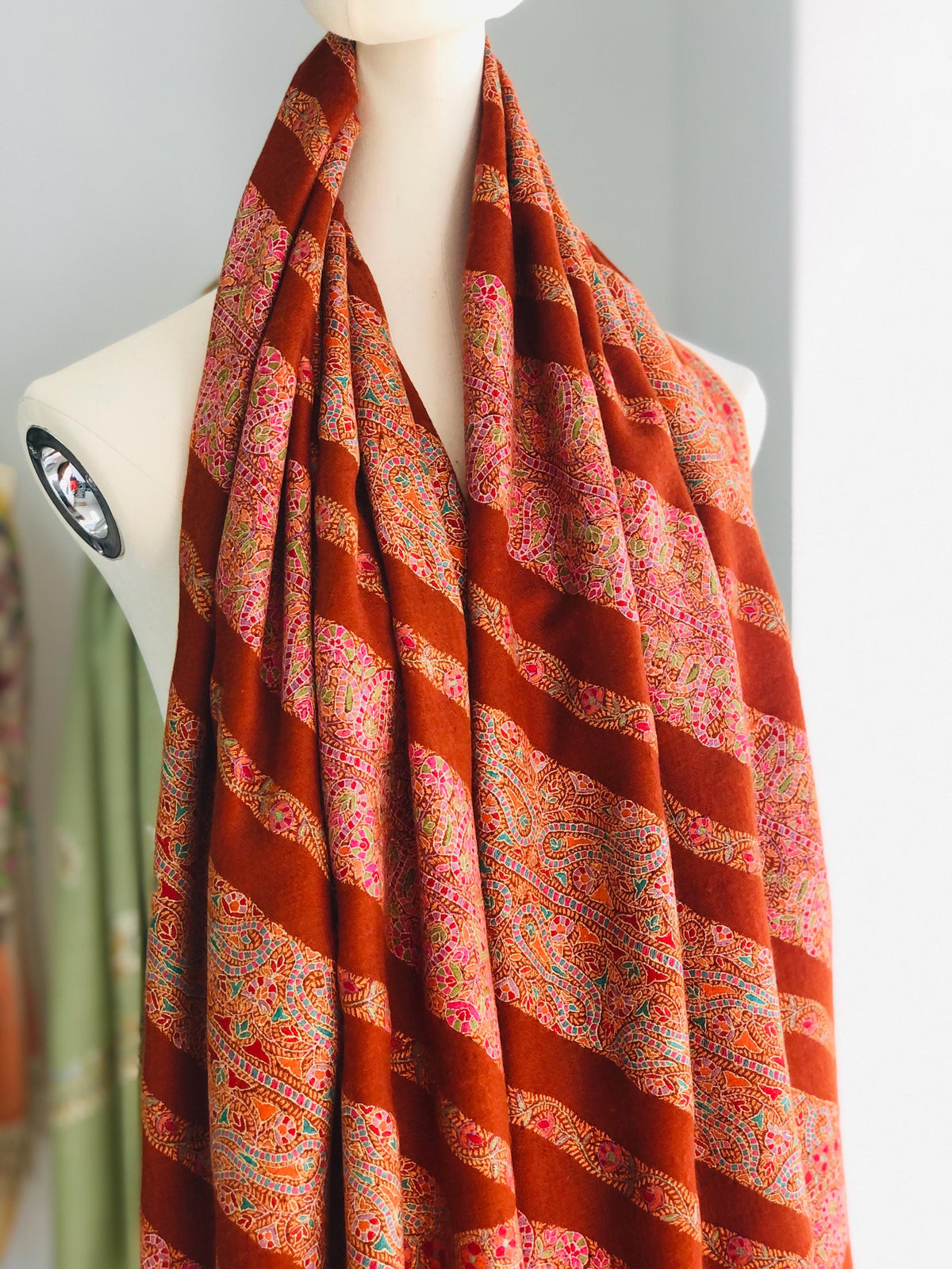 Vintage Orange Embroidery Pashmina Shawl with Katraaz Design