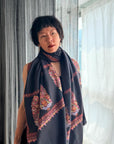 Extra Fine Black Pashmina Shawl with Classic Cone Boteh Design