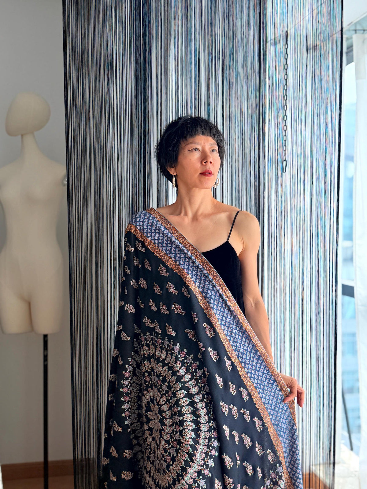 2.5 Yard Mandala Design Pashmina Shawl with Intricate Embroidery Details