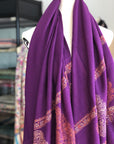 Bright Purple Embroidery Pashmina Shawl with Cone Boteh Design