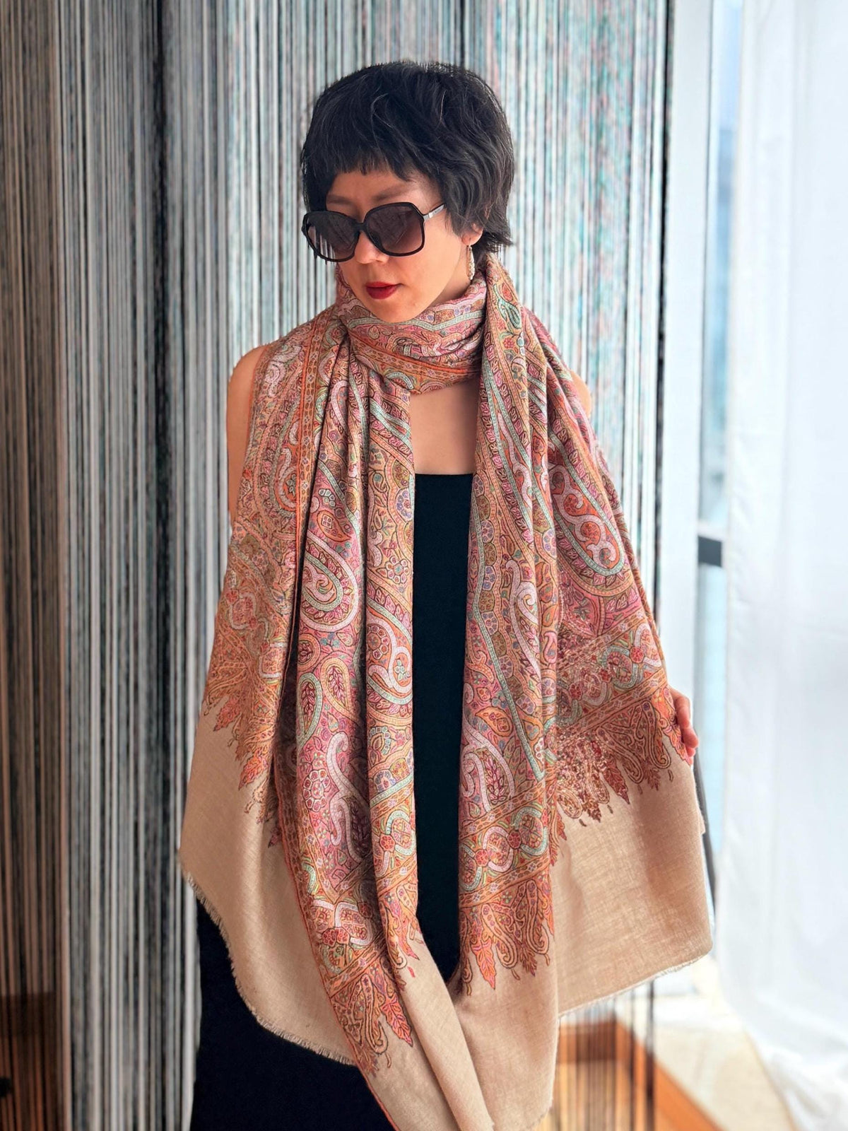 2.5 Yard Paisley Design Pashmina Shawl with Exquisite Embroidery Details