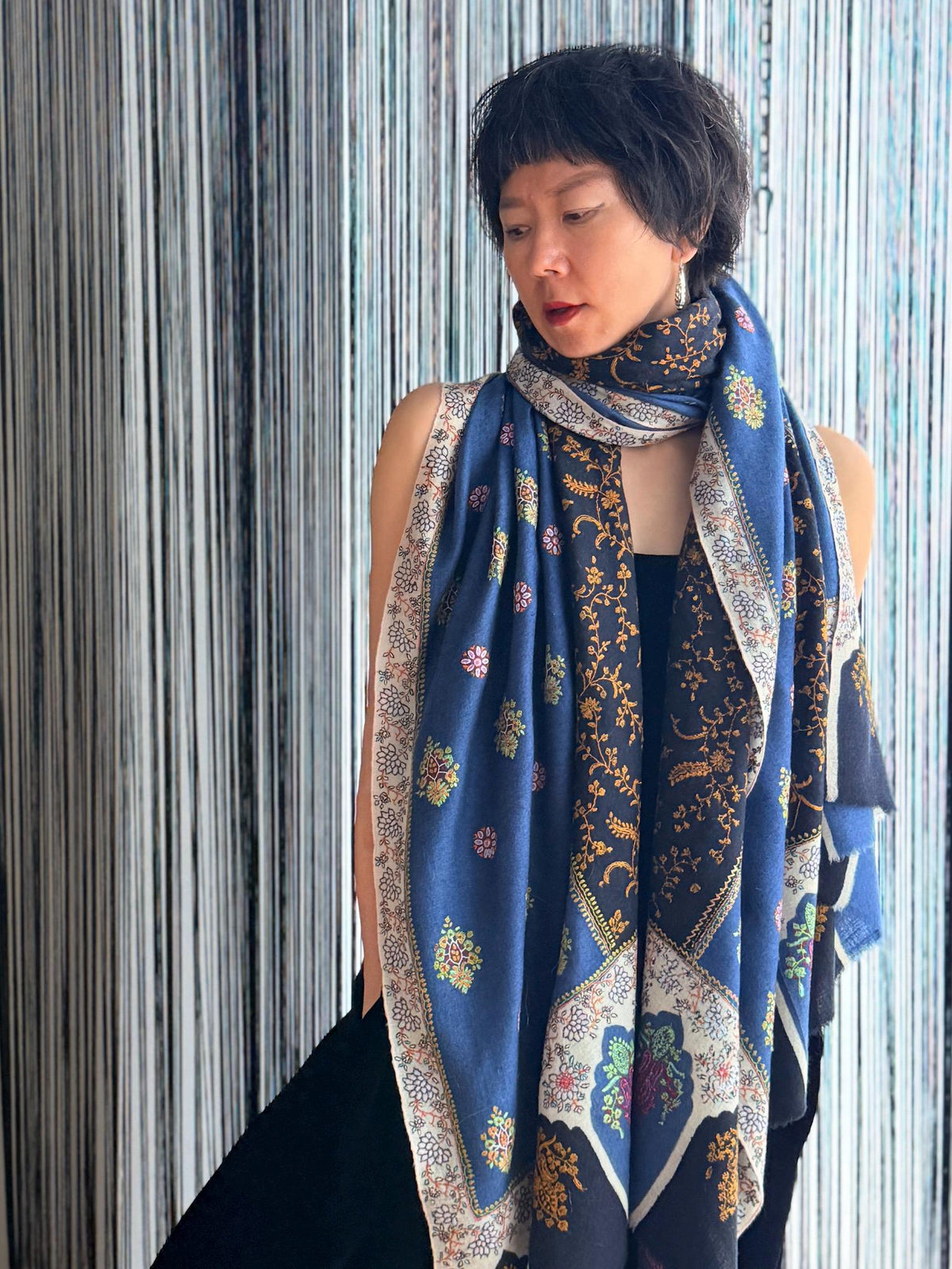 2.5 Yard Buti Design Pashmina Shawl with Intricate Embroidery Details