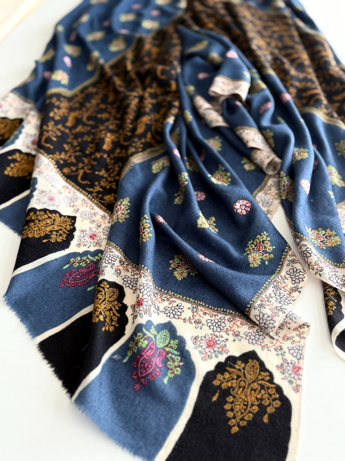 2.5 Yard Buti Design Pashmina Shawl with Intricate Embroidery Details