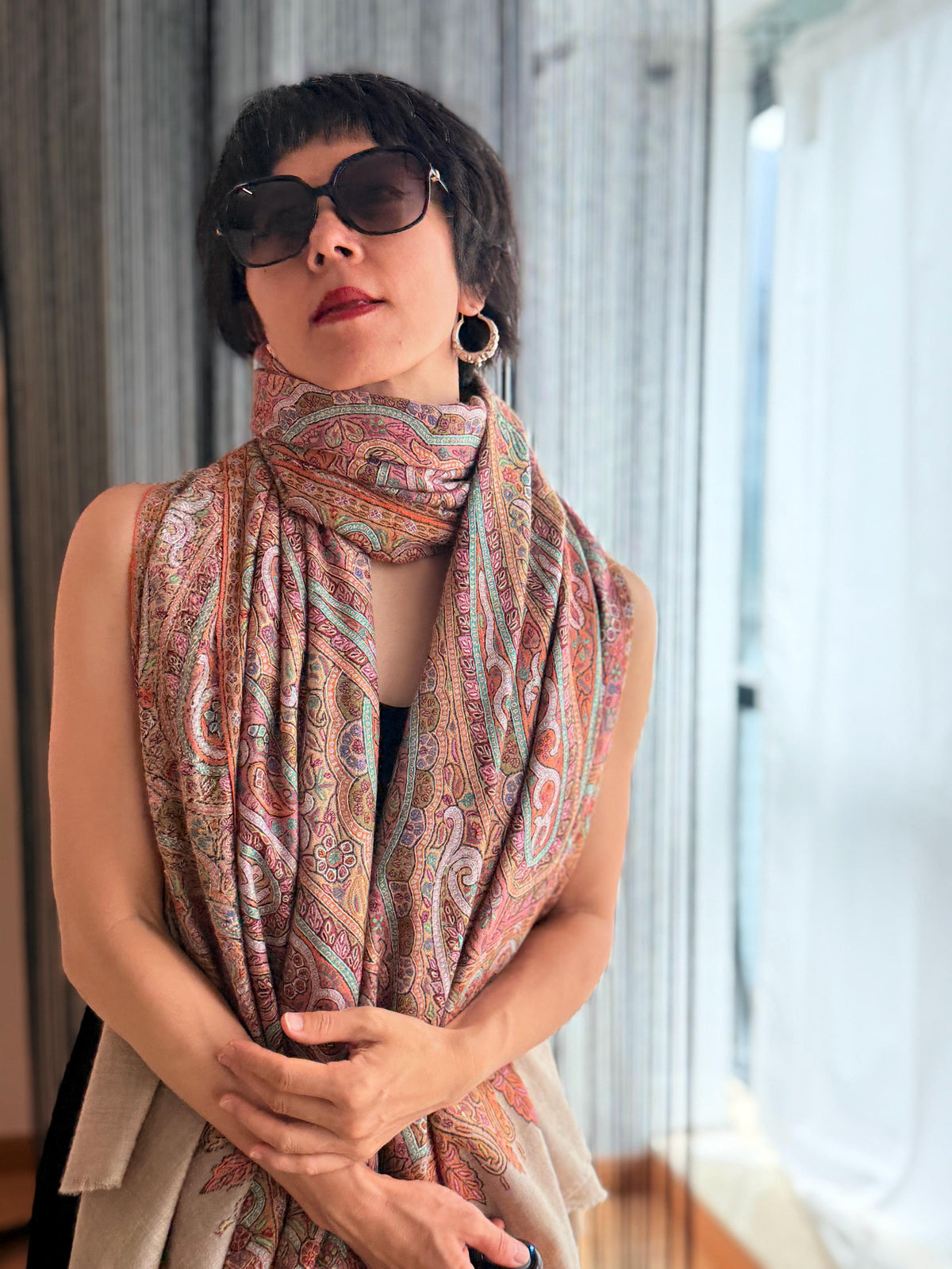 2.5 Yard Paisley Design Pashmina Shawl with Exquisite Embroidery Details