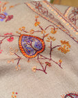 Handspun Beige Silk Embroidered Pashmina Shawl with Intricate Floral Designs