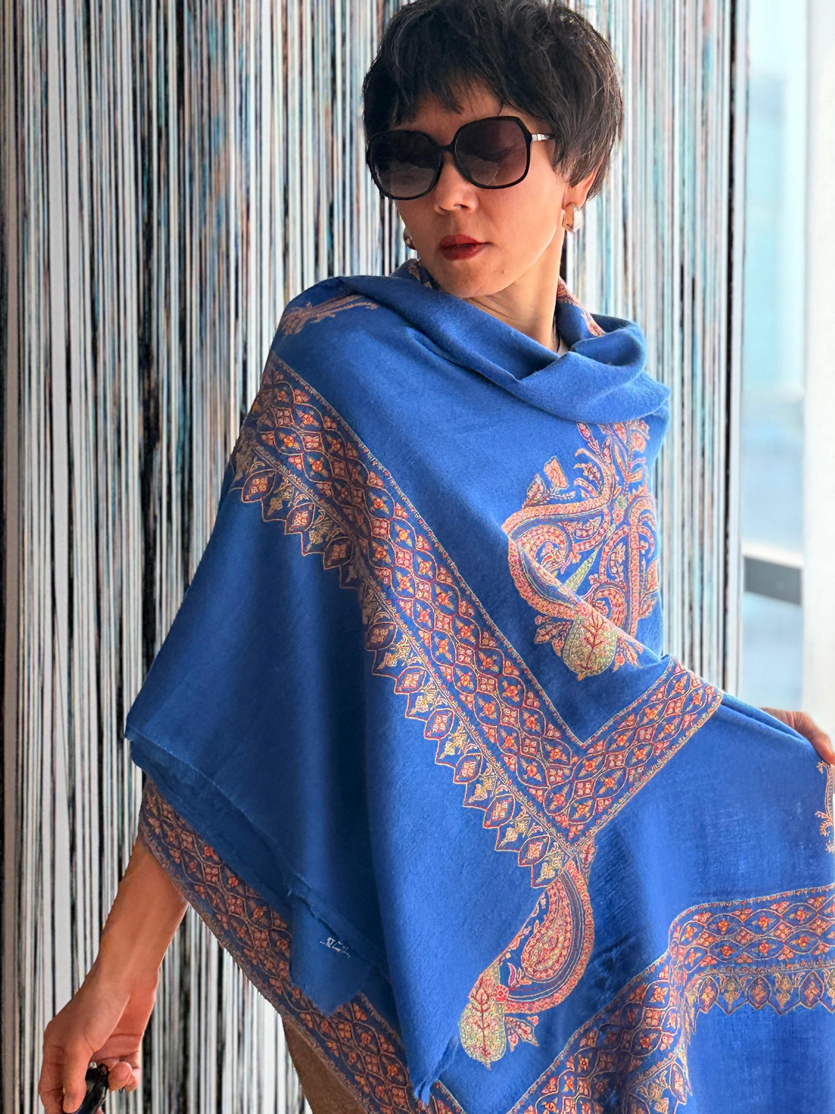 Handspun Turquoise Designer Embroidery Pashmina Shawl