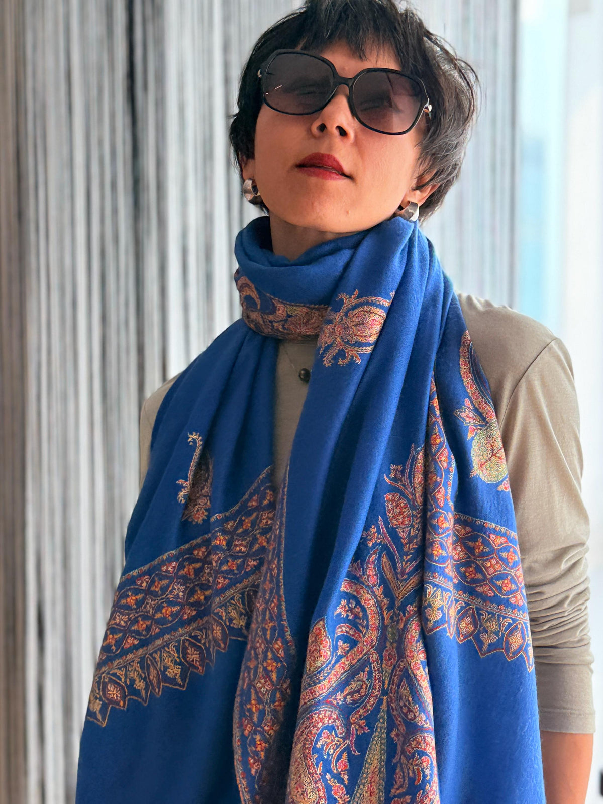 Handspun Turquoise Designer Embroidery Pashmina Shawl