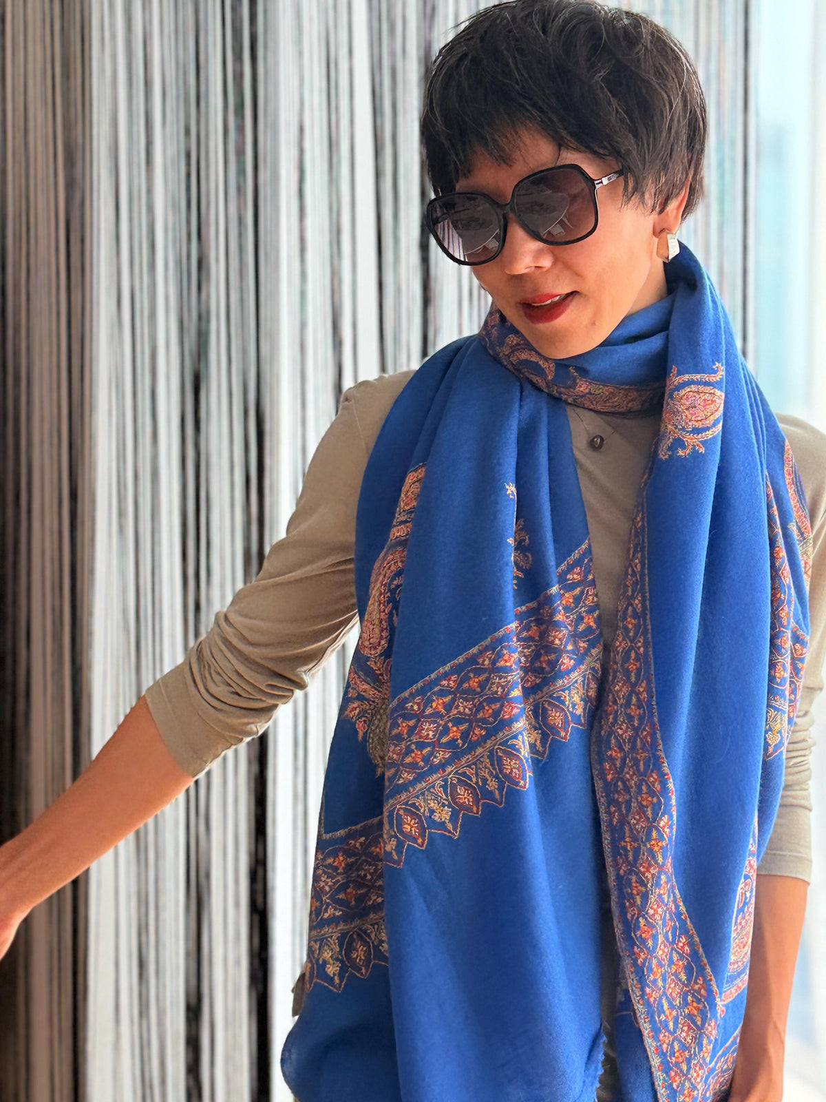 Handspun Turquoise Designer Embroidery Pashmina Shawl