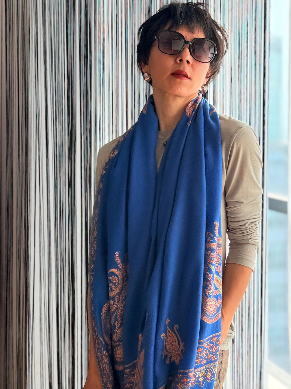 Handspun Turquoise Designer Embroidery Pashmina Shawl
