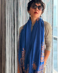 Handspun Turquoise Designer Embroidery Pashmina Shawl