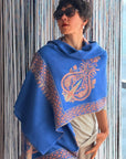 Handspun Turquoise Designer Embroidery Pashmina Shawl