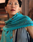 Vintage Turquoise Jaal Embroidered Pashmina Shawl with Intricate Details