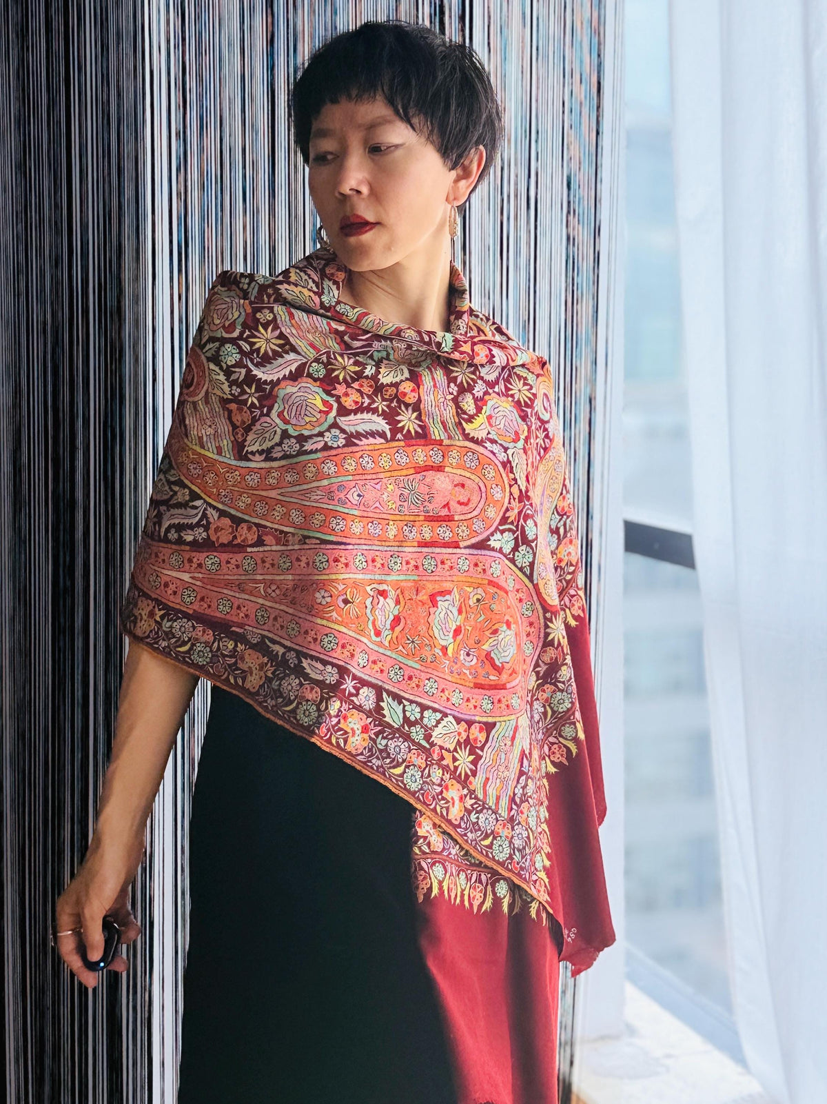 Maroon Sozni Jamawar Pashmina Shawl with Exquisite Embroidery Designs