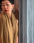 Handspun Golden Silk Embroidery Pashmina Shawl with Exquisite Embroidery Details