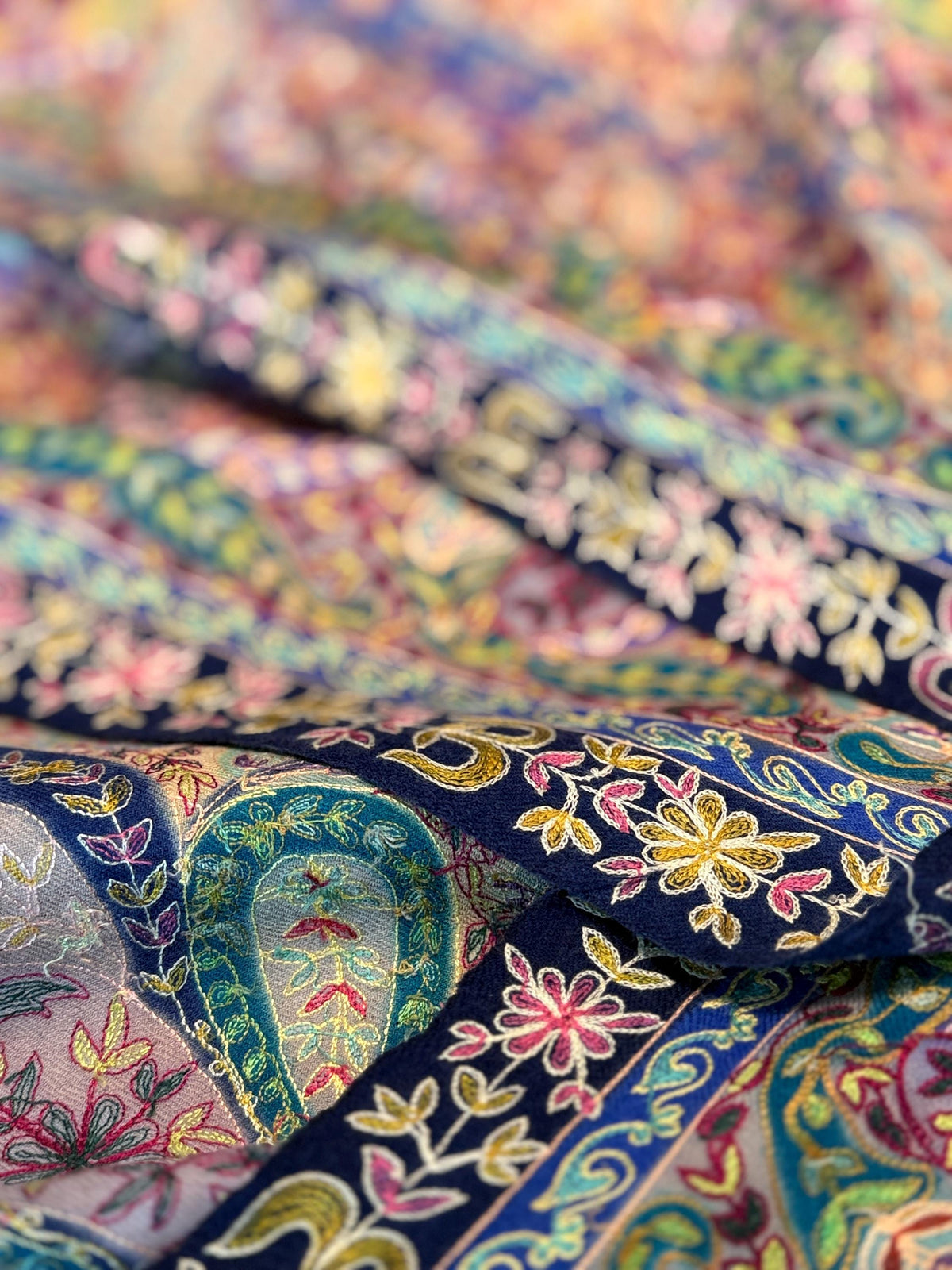 Kalamkari Hand Painted Pashmina Shawl with Paisley Floral Designs