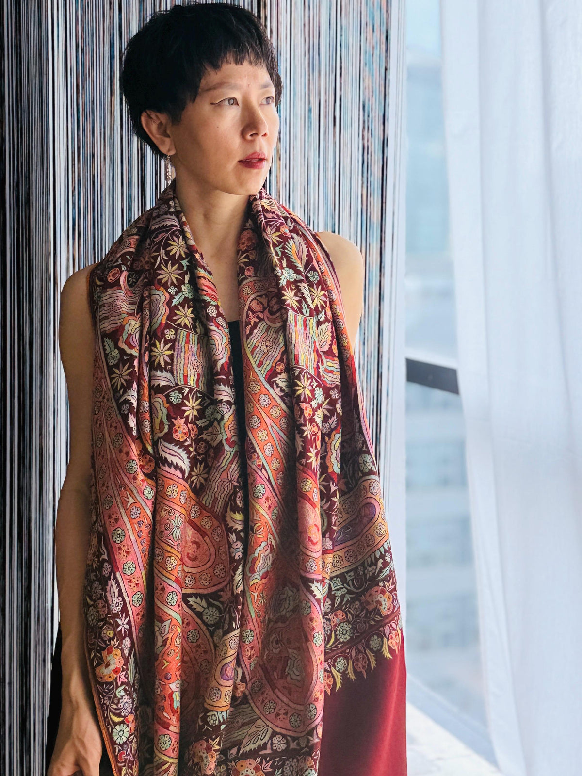 Maroon Sozni Jamawar Pashmina Shawl with Exquisite Embroidery Designs