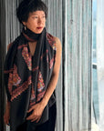 Extra Fine Black Pashmina Shawl with Classic Cone Boteh Design