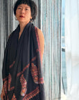 Extra Fine Black Pashmina Shawl with Classic Cone Boteh Design