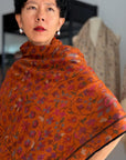 Extra Fine Orange Kani Pashmina Shawl with Intricate Floral Designs