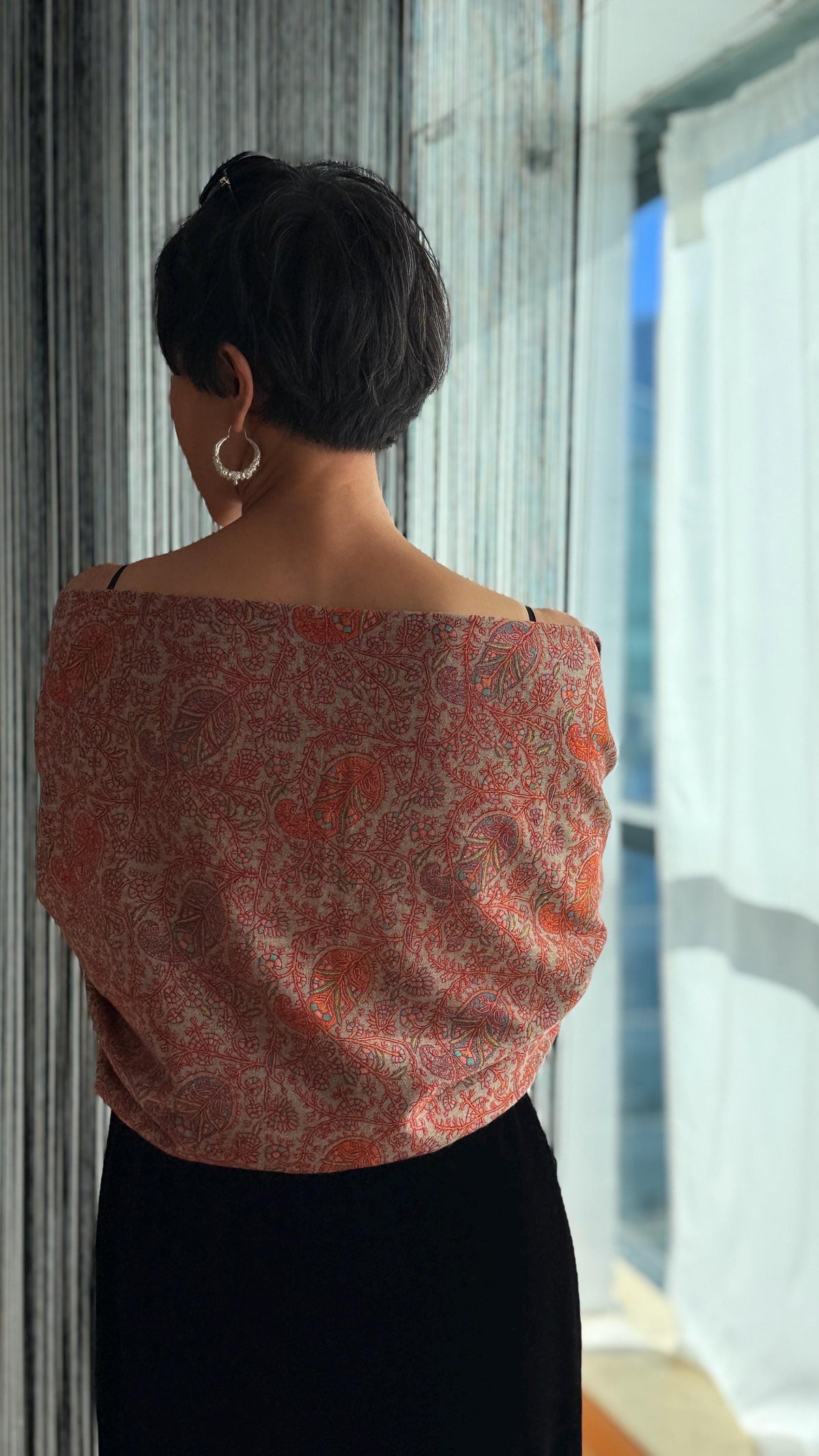 2.5 Yard Hand Spun Almond Design Pashmina Shawl with Exquisite Embroidery Details