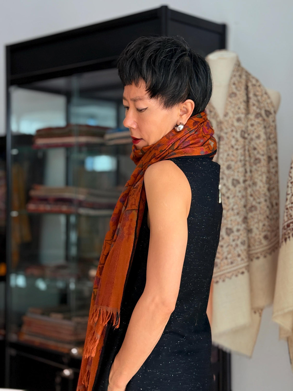Extra Fine Orange Kani Pashmina Shawl with Intricate Floral Designs
